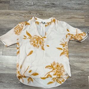 Joie Cream and Gold Floral V-Neck Blouse